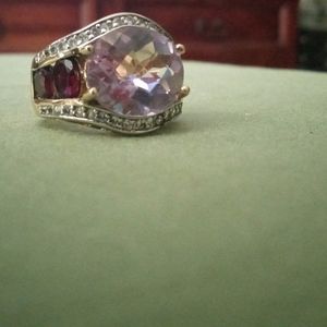 Vintage Sterling Silver 925 Amethyst Ruby, White Topez Ring